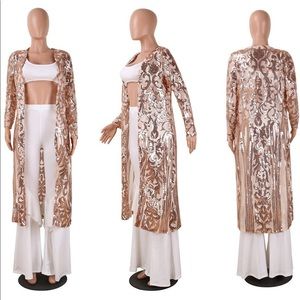 Women Sequin Long Sleeved Ankle Length Cardigan gold luxury looking
